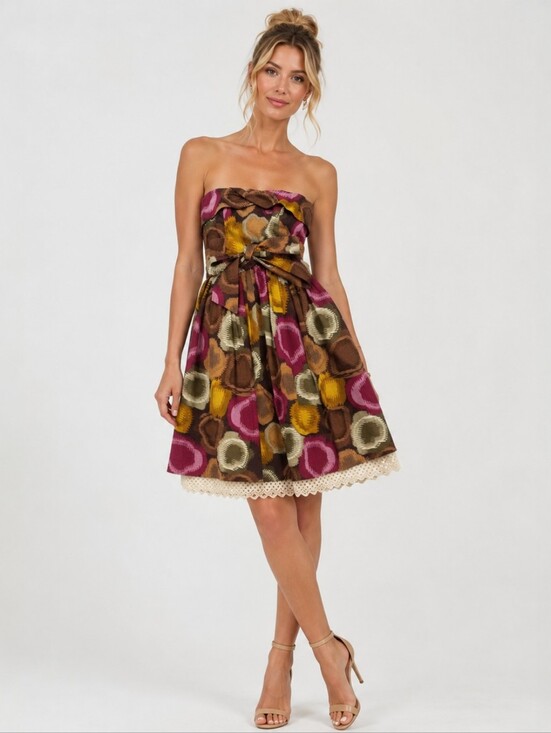 BCBGMaxAzria Dresses & Skirts - BCBGMaxAzria Strapless Midi Dress Fit Flare Cotton Cocktail